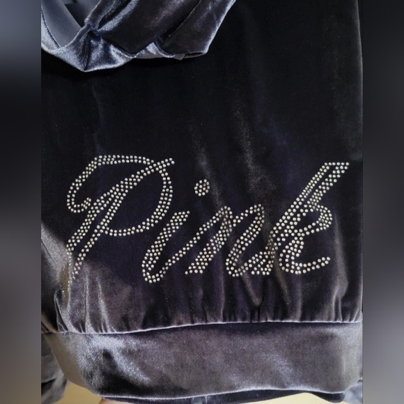 Victoria's Secret PINK Bling Velour Full Zip Cropped Hoodie Size Large NWOT - Picture 1 of 9